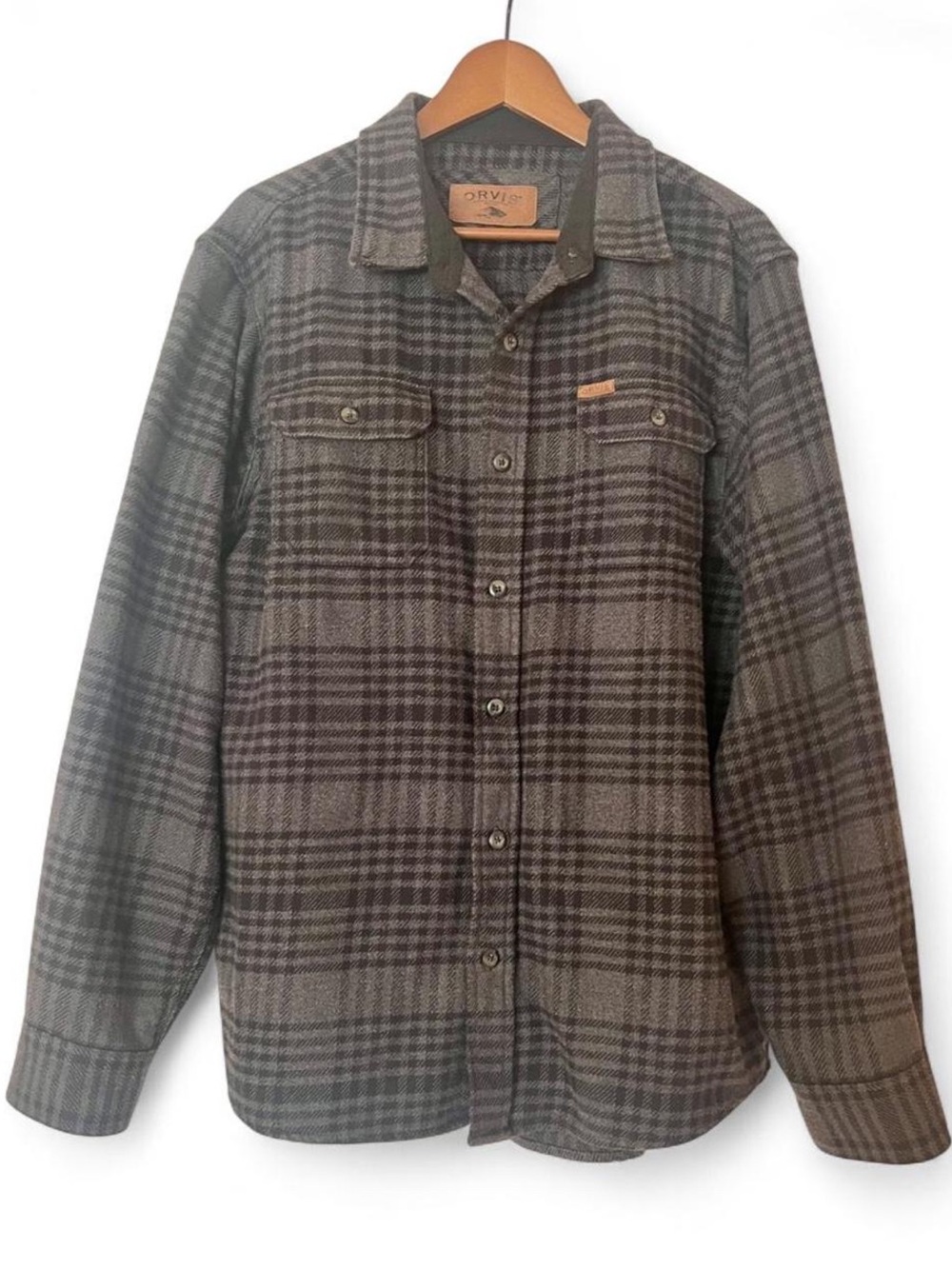 🩶Orvis Gray & Black Plaid Cotton Blend Button Utility Jacket Shacket